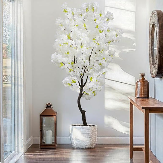 Artificial Cherry Blossom Tree White Flower Faux Tree Indoor Cherry Blossom Tree 6 FT Room Decor Gift