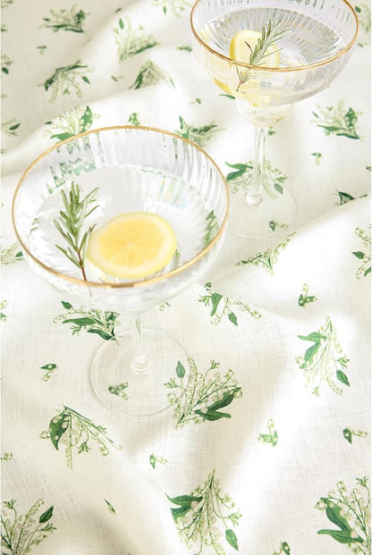 Solino Home Lily Floral Print Table Runner 36 inch - 100% Pure Linen Table Runner 14 x 36 Inch - Machine Washable - Lily of The Valley/Off White Print