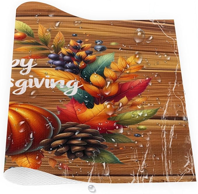 Thanksgiving Pumpkin Holiday Rainbow Placemats Set of 1 PVC Vinyl Non Slip Table Mats Heat Resistant Place Mats Washable Wipeable Dining Table Mat for Kitchen Party Indoor Outdoor Decorative Gift