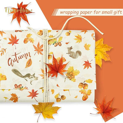 NICROHOME EUR Fall Wrapping Tissue Paper, 24 Sheet Orange Autumn Maple Leaves Gift Wrap Tissue Paper for Fall Baby Shower Wedding Party Decor, Thanksgiving Day Gift Packaging Supplies 15 x 20 Inch