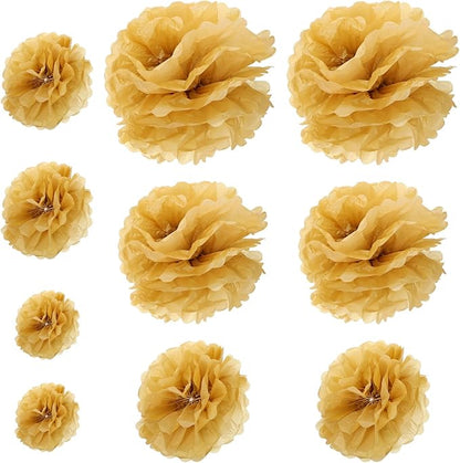 10 Pcs Metallic Paper Pom Poms Flower Balls Party Decoration Hanging Wall Ornament for Wedding Birthday Shower Home Celebration Easy to Hang and Cluster