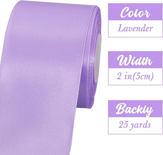 TONIFUL 2 Inch x 25 Yards Wide Light Purple Satin Ribbon Solid Fabric Ribbon for Gift Wrapping Crafts Chair Sash Eternal Flower Invitation Cards Hair Bows Sewing Party Wedding Decoration