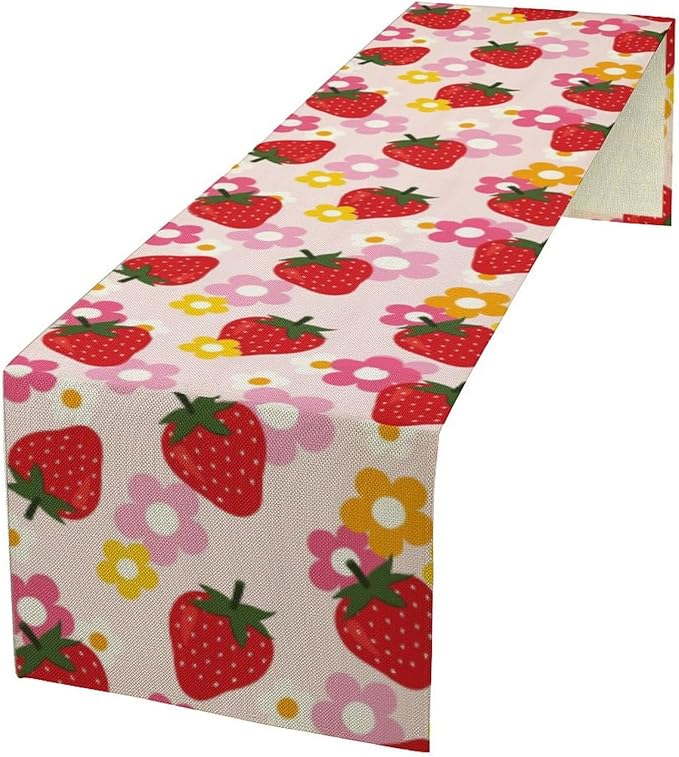 Strawberry Table Runner, Spring Summer Fruit Birthday Party Decoration Dining Room Home Kitchen Table Decor 13 x 120Inches