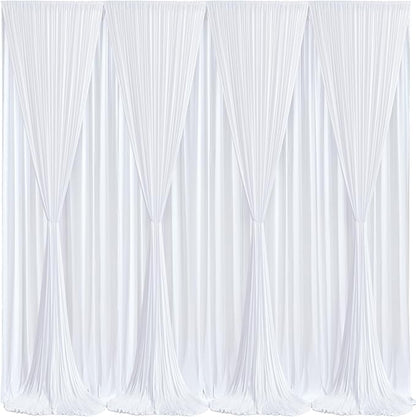 White Backdrop Curtains 8 Panels, 10 Feet Wrinkle-Free Polyester Photography Backdrop Drapes for Wedding Baby Shower Party Background Backdrop Stand- 32 X10FT (White)