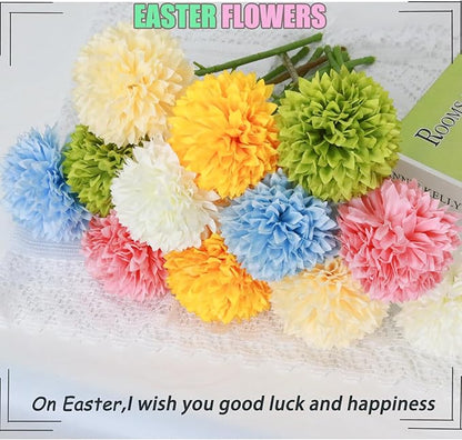 Tinsow 12 pcs Artificial Flowers Easter Faux Ball Chrysanthemum Bouquet Flowers Wedding Bouquet for Spring Home Garden Party Wedding Decoration (Mixed Color)