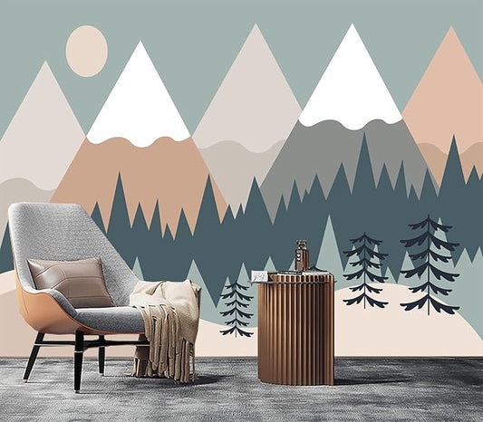 Eierme-Baby Mural Photo Wallpapers with Mountains Sun Trees Peel and Stick 90" x 67"