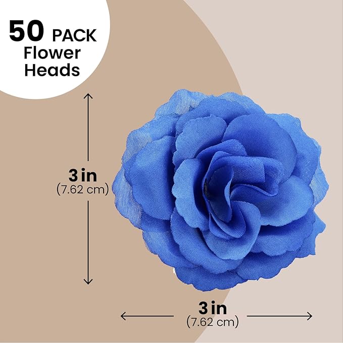 Bright Creations Blue Roses Artificial Flowers - Set of 50 3 in Stemless Silk Roses - Royal Blue Reusable Water-Resistant Faux Bouquet Decor for Wedding & Home