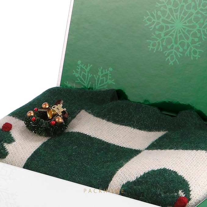 PACKHOME Large Christmas Gift Box 13.5x9x4.1 Inches, Sturdy Collapsible Gift Box with Magnetic Closure Lid (Green Snowflake Pattern)