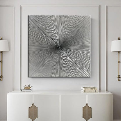 3D Abstract Art Oil Paintings on Canvas Texture Silver Gray Color Abstract Artwork Modern Home Decor Canvas Wall Art Ready to Hang for Living Room Bedroom 30x30inch