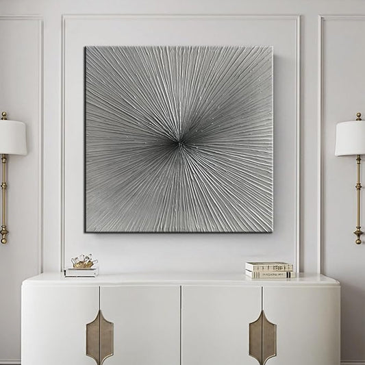 3D Abstract Art Oil Paintings on Canvas Texture Silver Gray Color Abstract Artwork Modern Home Decor Canvas Wall Art Ready to Hang for Living Room Bedroom 30x30inch