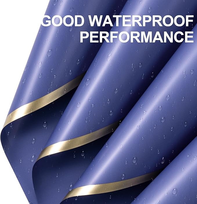 WRAPAHOLIC 20 Sheets Flower Wrapping Paper - 22.4 x 22.4 inch Blue with Gold Edge Water-Resistant Floral Bouquet Wrapping Paper, Florist Supplies Packaging Paper for Wedding Birthday Gift DIY