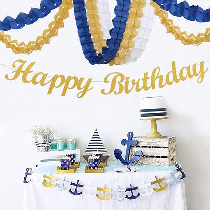 Navy-Blue White-Gold Party-Decorations Streamers Garland - 12pcs Royal Blue Graduation 2025 4-Leaf Paper Clover Streamer Men Boy Birthday Wedding Bridal Shower Flower Banners Fathers day Decor Ouruola