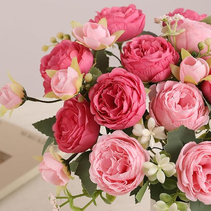 Floweroyal 2 Bunches Peony Artificial Flowers Pink Flowers Silk Peonies Bouquets for Wedding Party Table Centerpieces Floral Arrangement Home Kitchen Decor