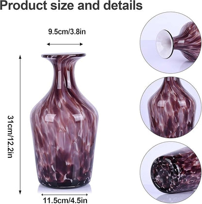 Hand Blown Glass Vase Plum – Murano Style Art Glass Vase with Wide Mouth for Flowers, Bubble Vase, Decorative Centerpiece for Dining Table, Coffee Table or Living Room Display (Purple)