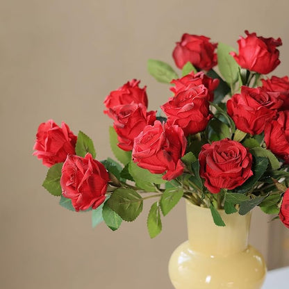 YXZZWL 60 Pcs Artificial Roses in Bulk, Fake Silk Roses Realistic Roses Stem Faux Roses Bouquet for Wedding Centerpieces Flower Arrangement Home Decor (Red)