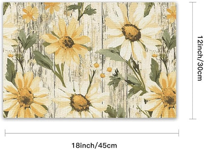 Placemats Set of 4 Waterproof Oilproof Table Mats Oil Painting Daisy Washable Wipeable Heat Resistant Easy to Clean for Indoor Outdoor Party Kitchen Dining Table Decoration 12 * 18in