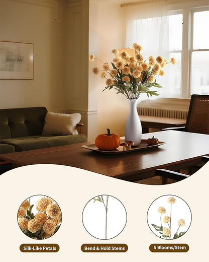 JAKY-Global 10 Stems Fall Artificial Chrysanthemum Flowers,21in Realistic Silk Pompon Fake Mums for Boho Home Decor, Halloween Centerpieces, Autumn Wedding Arrangements