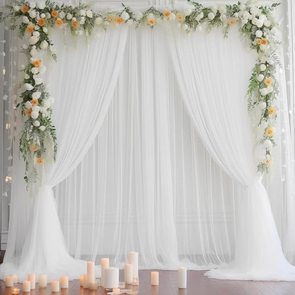 20x10 White Tulle Backdrop Curtains for Parties, Sheer Backdrop Curtain Wedding Photo Background Drapes for Baby Shower Photography Birthday Party