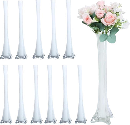 Craft And Party, Pack of 12, Eiffel Tower Vases Centerpiece for Flower, Wedding, Decoration. (24", White)