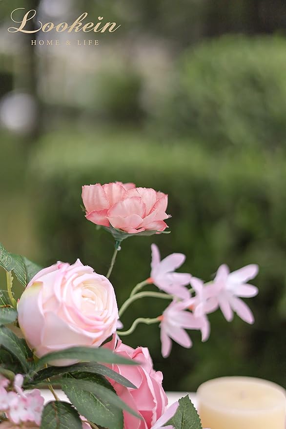 Lookein Artificial Flowers for DIY Wedding Decoration Bridal Bouquet Table Centerpieces Flower Garland Wreaths Aisle Arch Flower Decoration, Belle Blush