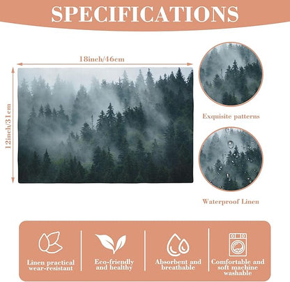 Placemats Set of 4 Retro Misty Forest Dining Place Mats Linen Table Mat for Farmhouse Home Kitchen Decor 12 X 18 Inch