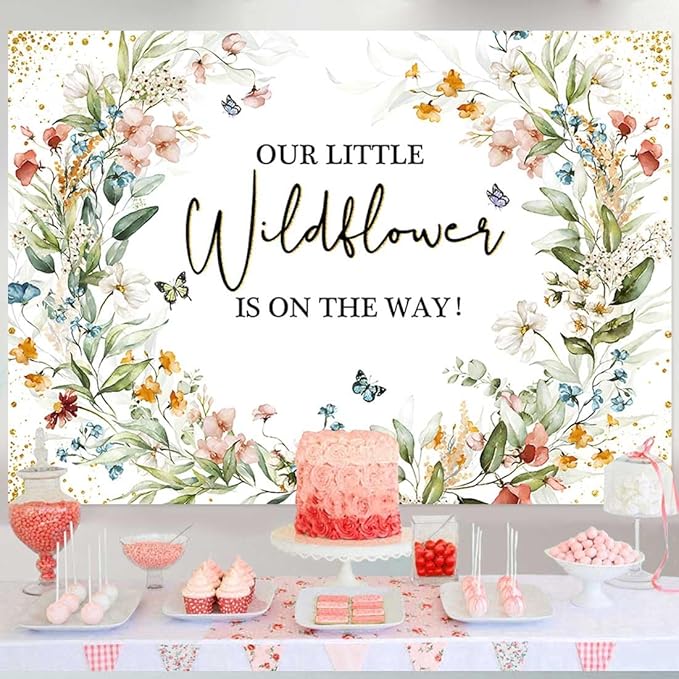 Sensfun Wildflower Baby Shower Backdrop Our Little Wildflower is On The Way Baby Shower Decorations Floral She is A Girl Party Banner Photography Background Photo Booth 7x5ft