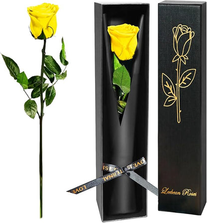 Yellow Single Forever Roses in a Box,Preserved Flowers for Delivery,Preserved Rose Gifts for Women, Real Roses Gift for Her, Mom Birthday Gifts, Mothers Day Flowers,Valentines Flowers