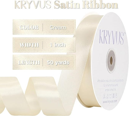 Cream Satin Ribbon, Double Faced 1 Inch X 50 Yards Cream Ribbon, Premium Satin Ribbon for Gift Wrapping, Crafts, Hair Bow Making, Sewing, Flower Bouquet, Wedding Party Decor