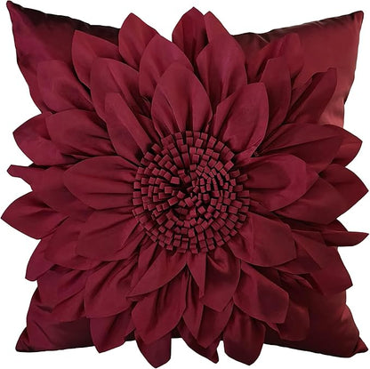 Bella's Giftshop 3D Sunflower Decorative Throw Pillow Covers for Bed Sofa Couch Car, Accent Floral Taffeta Cushion Cover, Handmade Pillow Cases Living Room Decor, 17x17 Inch-Burgundy