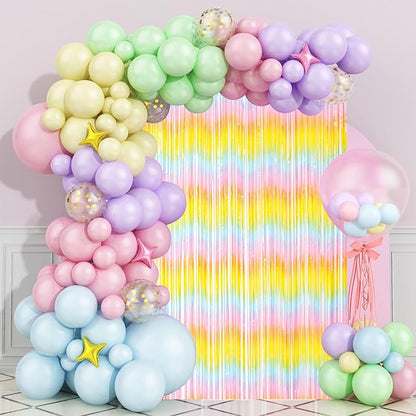 2 Pack Pastel Rainbow Foil Fringe Backdrop Curtains, Tinsel Streamers Birthday Party Decorations, Fringe Backdrop for Baby Shower, Gender Reveal, Birthday Party