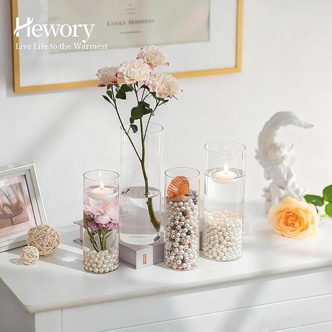 Hewory Glass Cylinder Vases for Centerpieces: 32PCS Clear Flowers Vases Bulk for Floating Candle Bouquet - Hurricane Candle Holders for Wedding Table Birthday Party Decorations