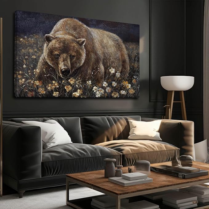 LEVERUP Large Nature Wall Art Bear Canvas Wall Pictures Colorful Home Decor for Living Room Bedroom Hotel 32×48 Inch Modern Hallway Decorations