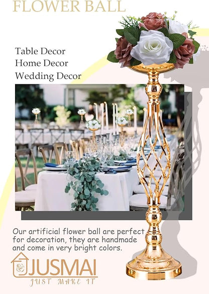 Artificial Flowers Ball 4 Pcs Dusty Rose White Flowers Wedding Table Centerpiece Table Decorations Flower Arrangement for Table Flowers centerpieces Wedding Flowers Wedding centerpieces