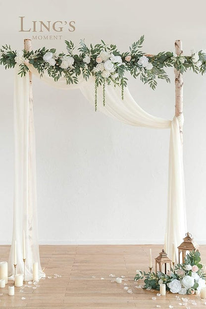 Ling's moment 9FT Spring Flower Garland for Backdrop Decorations - Wedding Arch Flowers, Eucalyptus & Rose, Artificial Floral Garland for Mantel - Sweetheart Table Decor for Reception, White & Sage