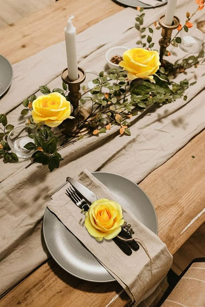 Artificial Rose Flower Artificial Flowers Flower with Long Stem Silk Roses Bouquet for Wedding Bridal Shower Party Home Decoration (Yellow, 30 Pcs)