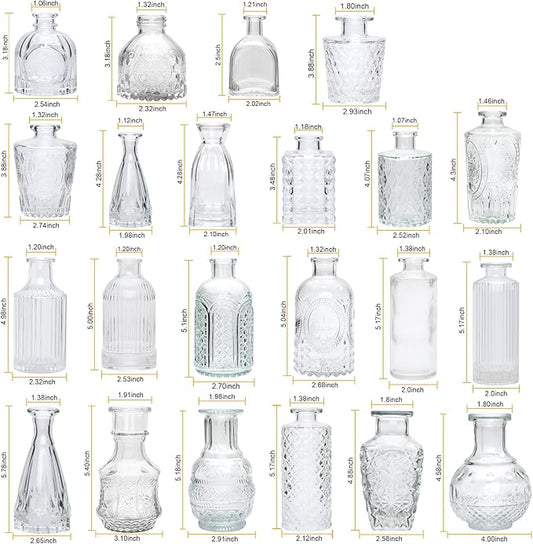 Brajttt Glass Bud Vases in Bulk, Bud Vase Set of 25,Small Vases for Mini Flower Vase Set, Cute Vintage Glass Vases Set for Flower,Wedding,Home,Centerpiece Table Decorations