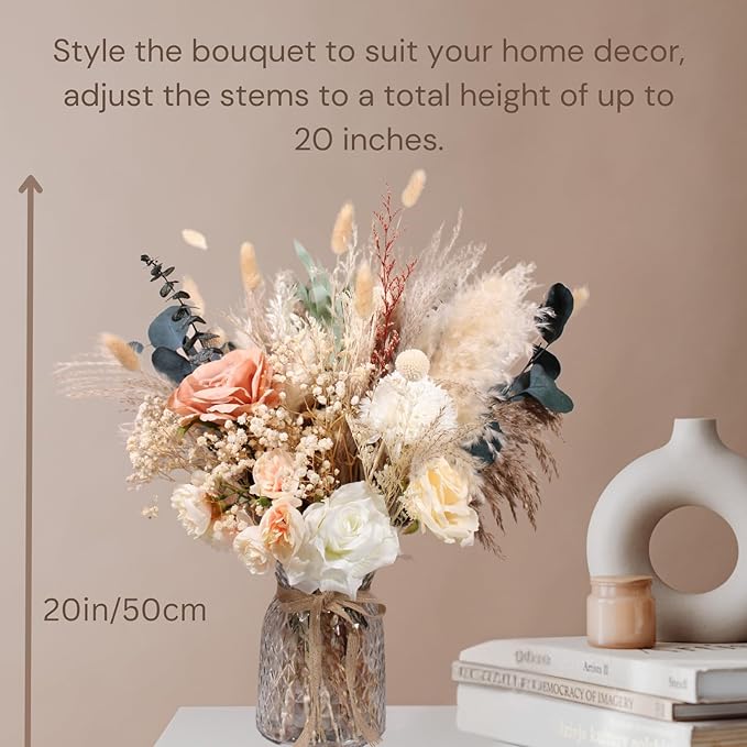 100pcs High End Artificial Flowers Dried Pampas Decor With Vase, Kitchen Island Decorations, Coffee Table Centerpiece Premium Decor, Christmas Centro De Mesa de Comedor, Adornos Para Sala