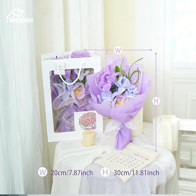 Crochet Flowers Bouquet Gifts for Women Birthday, Preserved Rose Forever Flower, Gifts for mom, Real Handmade Bouquet for Grandma Sister Wife Her from Daughter (Purple)