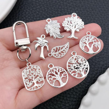 WOCRAFT 60pcs Bright Silver Tree Leaf Charms Bracelet Charms for Jewelry Making Sets DIY Necklace Bracelet Keychain Crafting Charms Kit Craft Supplies (SN891)