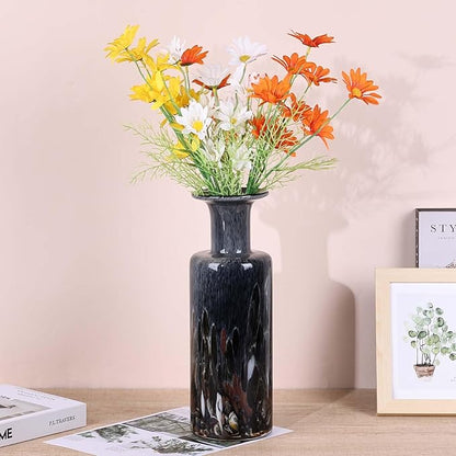 Hand Blown Glass Vase Smoke Gray – Murano Style Art Glass Vase with Wide Mouth for Flowers, Unique Bubble Vase, Modern Coastal Glass Decor for Dining Room, Coffee Table, Living Room Display(Gray)