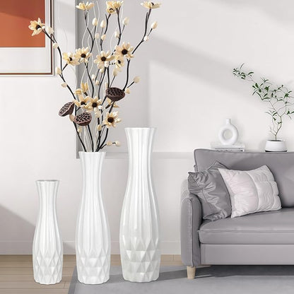 Ceramic Large Floor Tall Vase 28 Inches,White Modern Flower Tall Vases for Office, Home,Farmhouse,Living Room Décor,Simple Origami Design Fall Decorative Porcelain Flower Arrangement Vase Ideal Gift