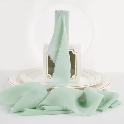 MEEDEE Mint Green Chiffon Ribbon 3 Inch Green Frayed Chiffon Silk Fringe Ribbon Wide Chiffon for Crafts, Flower Bouquet, Wedding Favors Wrapping (2 Rolls 10 Yards)