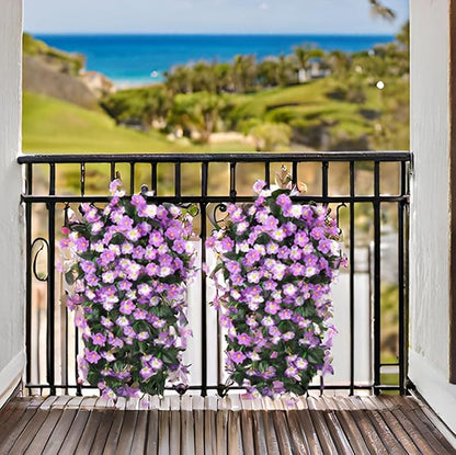 Artificial Fake Hanging Flowers Plants for Outdoor Outside Fall Decor, 2 PCS Faux Silk Daisy Mums Vines UV Resistant Realistic for Home Porch Balcony Planter Decoration (Light Fuchsia and Fuchsia)