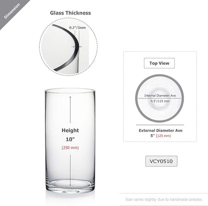 WGV Cylinder Vase, Diameter 5", Height 10", Clear Glass Floral Planter Container, Floating Candle Holder for Wedding Party Event Home Office Decor, 1 Piece