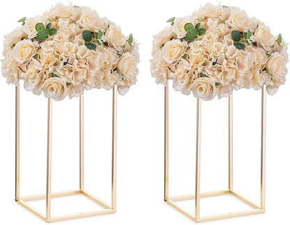 NUPTIO Gold Metal Rectangular Vase, 2 Pcs 15.75 inches Tall, Elegant Floral Centerpiece for Wedding, Housewarming, Mother's Day, Birthday, Anniversary, Party Decorations