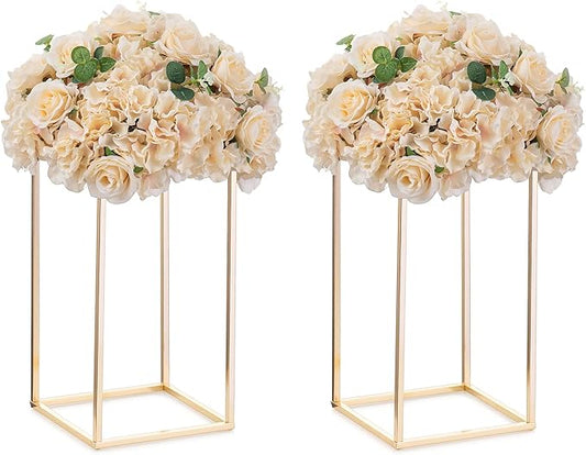 NUPTIO Gold Metal Rectangular Vase, 2 Pcs 15.75 inches Tall, Elegant Floral Centerpiece for Wedding, Housewarming, Mother's Day, Birthday, Anniversary, Party Decorations