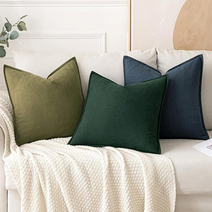 MIULEE Decorative Linen Lumbar Pillow Covers 12x20 Inch Dark Green Boho Farmhouse Neutral Couch Throw Pillows for Bed Pack of 2 Accent Modern Pillowcase Sofa Livingroom Home Decor