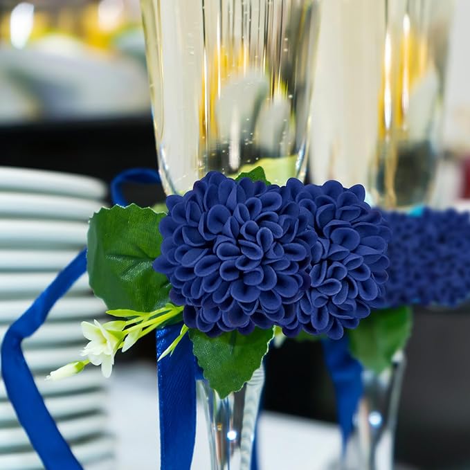 Artificial Flowers, 25pcs Realistic Artificial Rose for DIY Wedding Bouquets Centerpieces Arrangements, Blue Dahlia Flowers with Stem for Bridal Shower Party Home Decorations