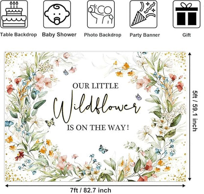 Sensfun Wildflower Baby Shower Backdrop Our Little Wildflower is On The Way Baby Shower Decorations Floral She is A Girl Party Banner Photography Background Photo Booth 7x5ft
