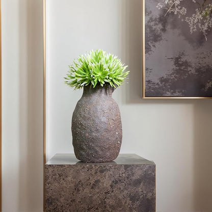 Rustic Ceramic Vase Vintage Farmhouse Style Decor, Frosted Texture Pottery for Home Decor, Modern Living Room, Office Desk Table Centerpiece (Brown) 7IN